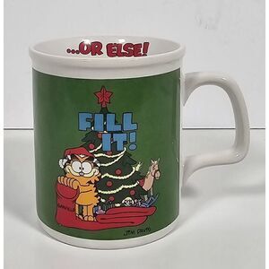 Enesco Garfield Vintage 1978 Christmas Mug Fill It‎ Or Else Jim Davis
